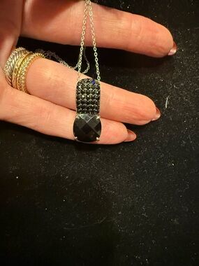 Black Faceted Spinel Pendant Necklace - Women's Sterling Silver Necklace. NWT